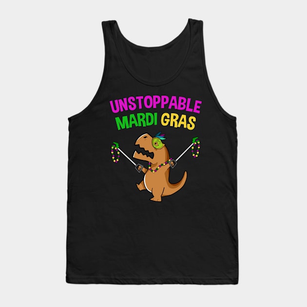 Unstoppable T Rex Dinosaur Funny Mardi Gras Tank Top by TheBeardComic